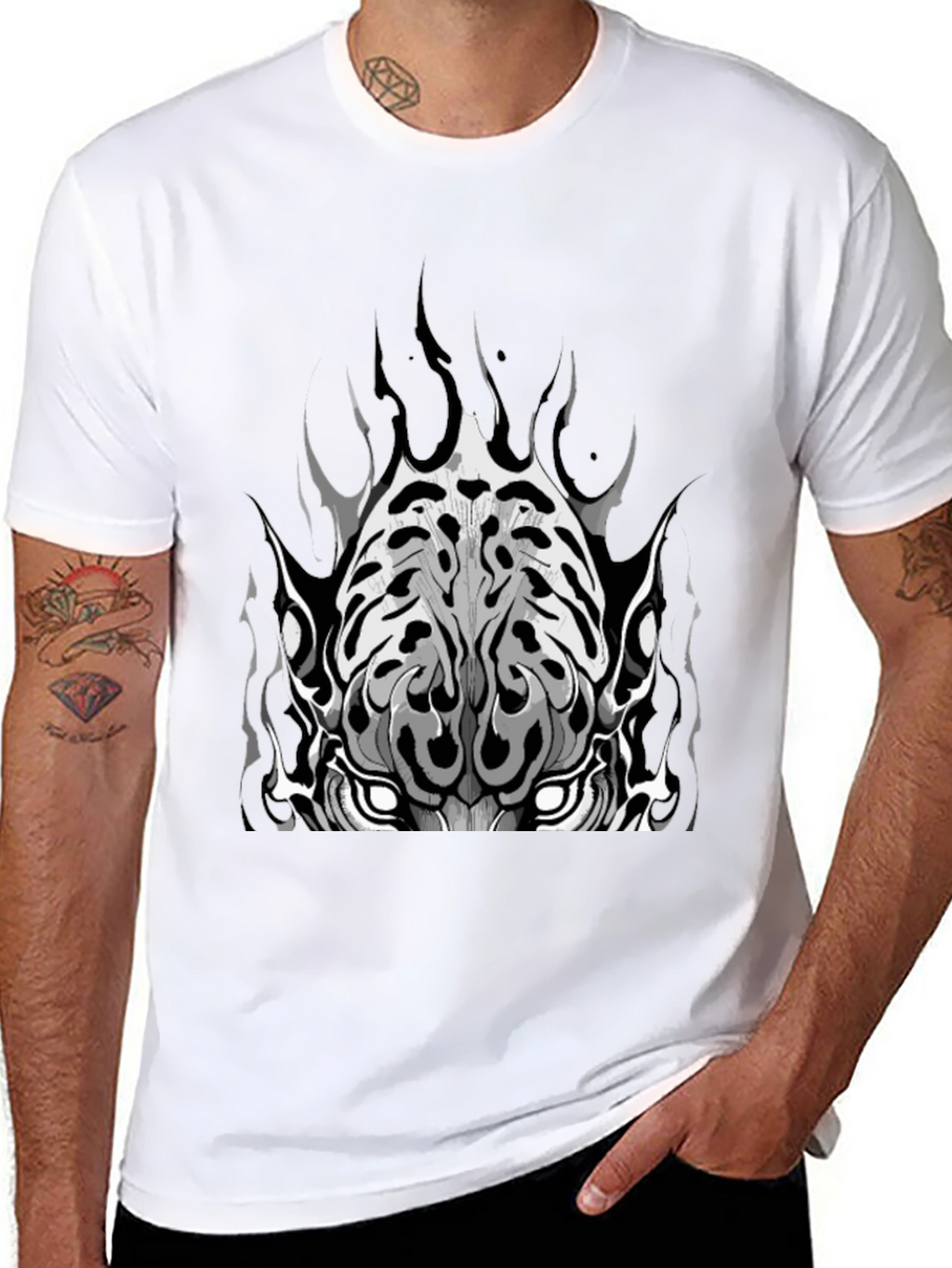 Black Graphic Tee - Tiger Face Design