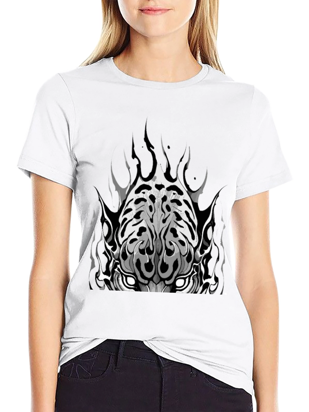 Black Graphic Tee - Tiger Face Design