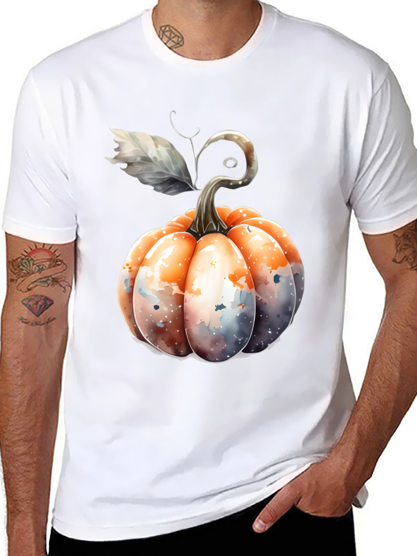 Watercolor Pumpkin Black Tee