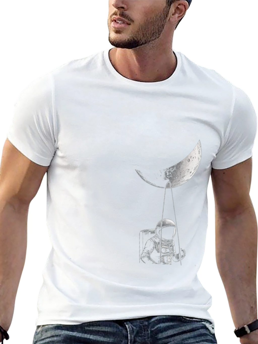 Astronaut Moon Swing Graphic Tee - Unisex Black T-Shirt