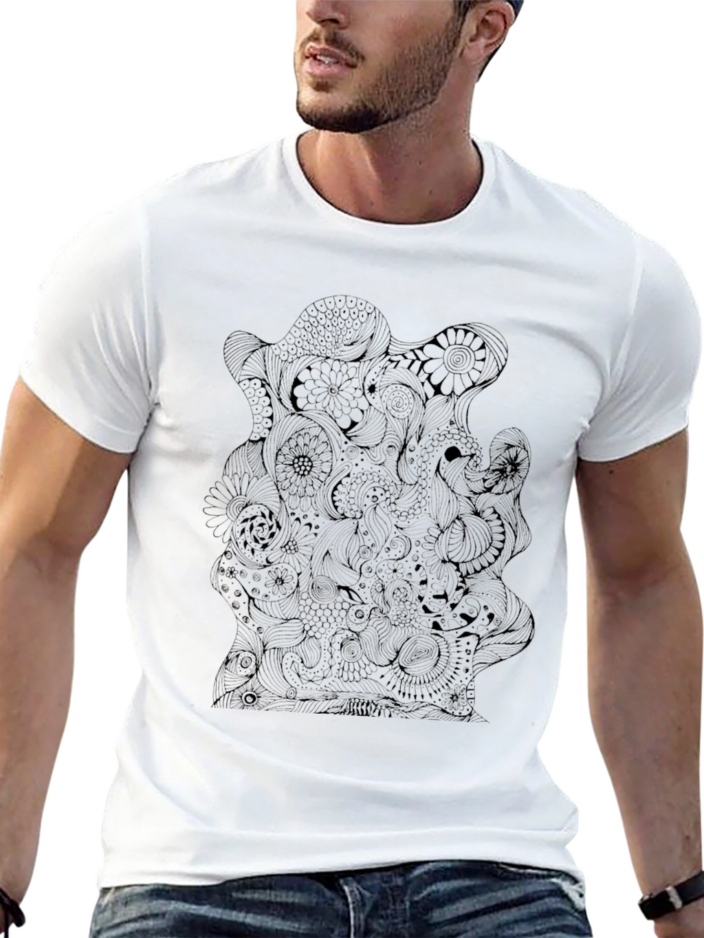 Abstract Floral Mens Black T-Shirt