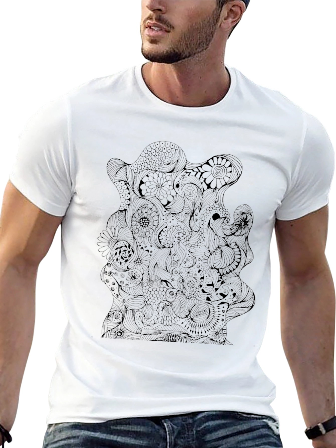 Abstract Floral Mens Black T-Shirt