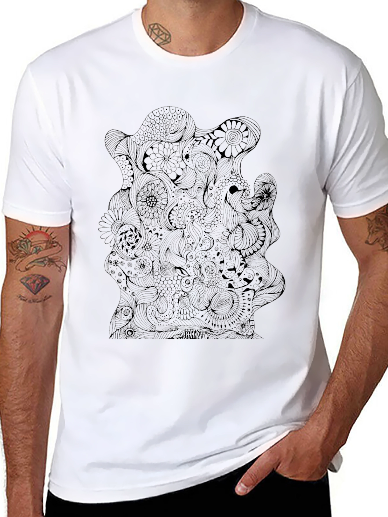Abstract Floral Mens Black T-Shirt