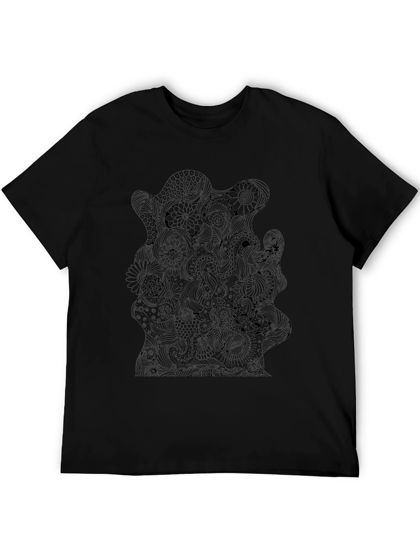Abstract Floral Mens Black T-Shirt