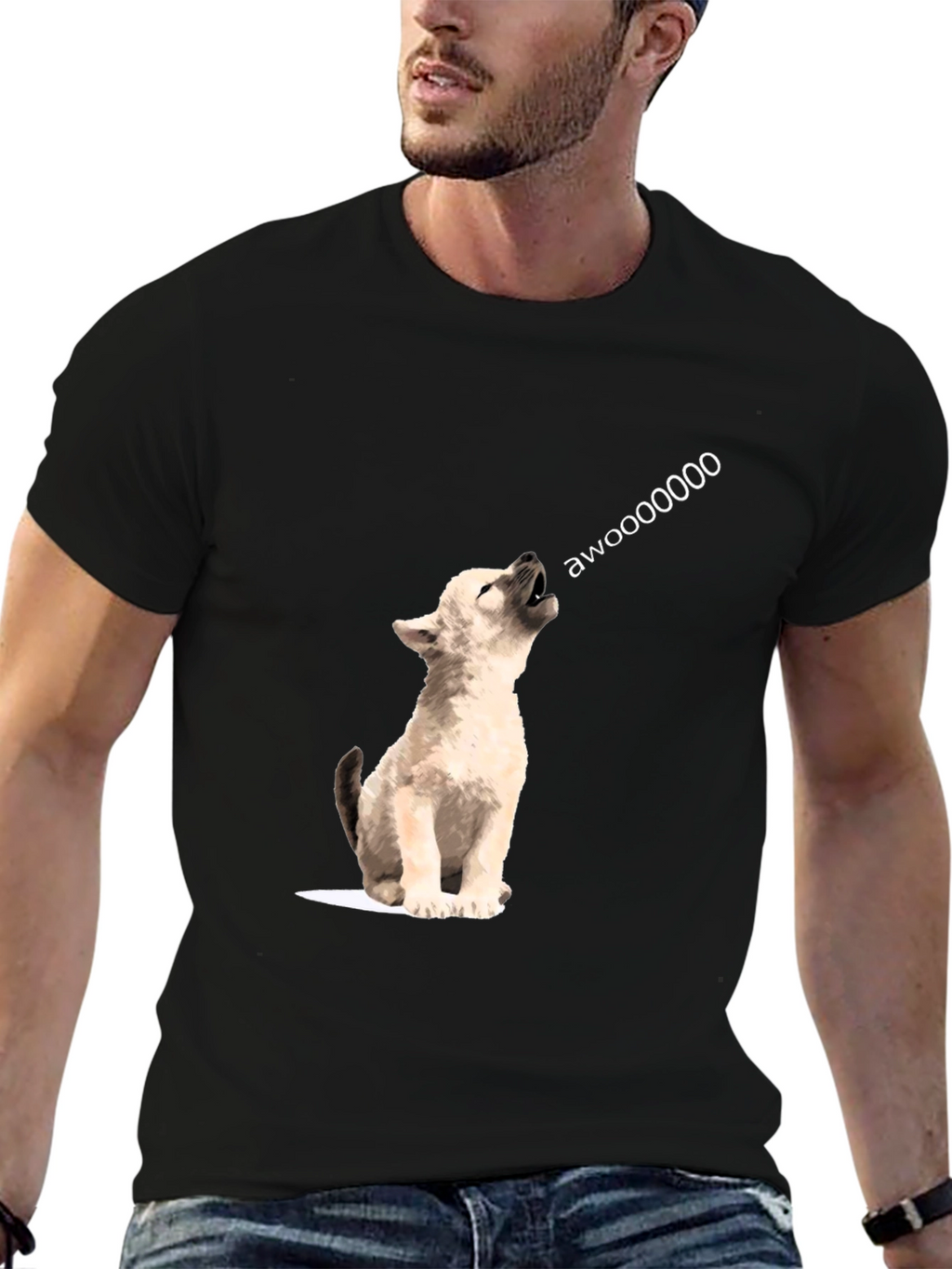 Awoooo Wolf Graphic Tee - Black