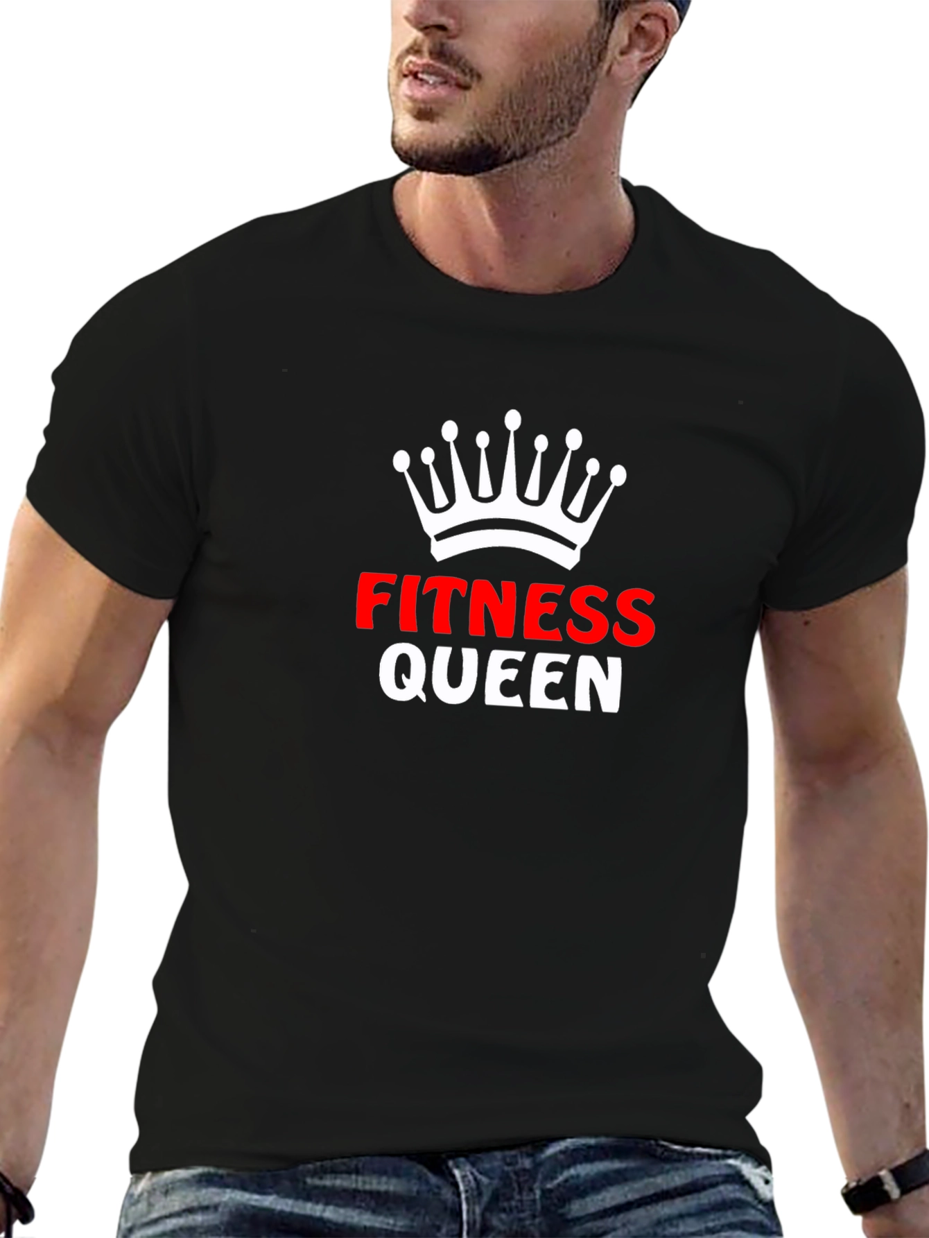 Fitness Queen Black T-Shirt with Crown Graphic