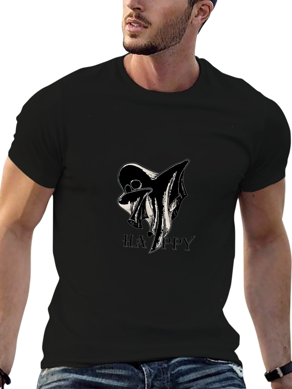 Ghostly Happy Black T-Shirt