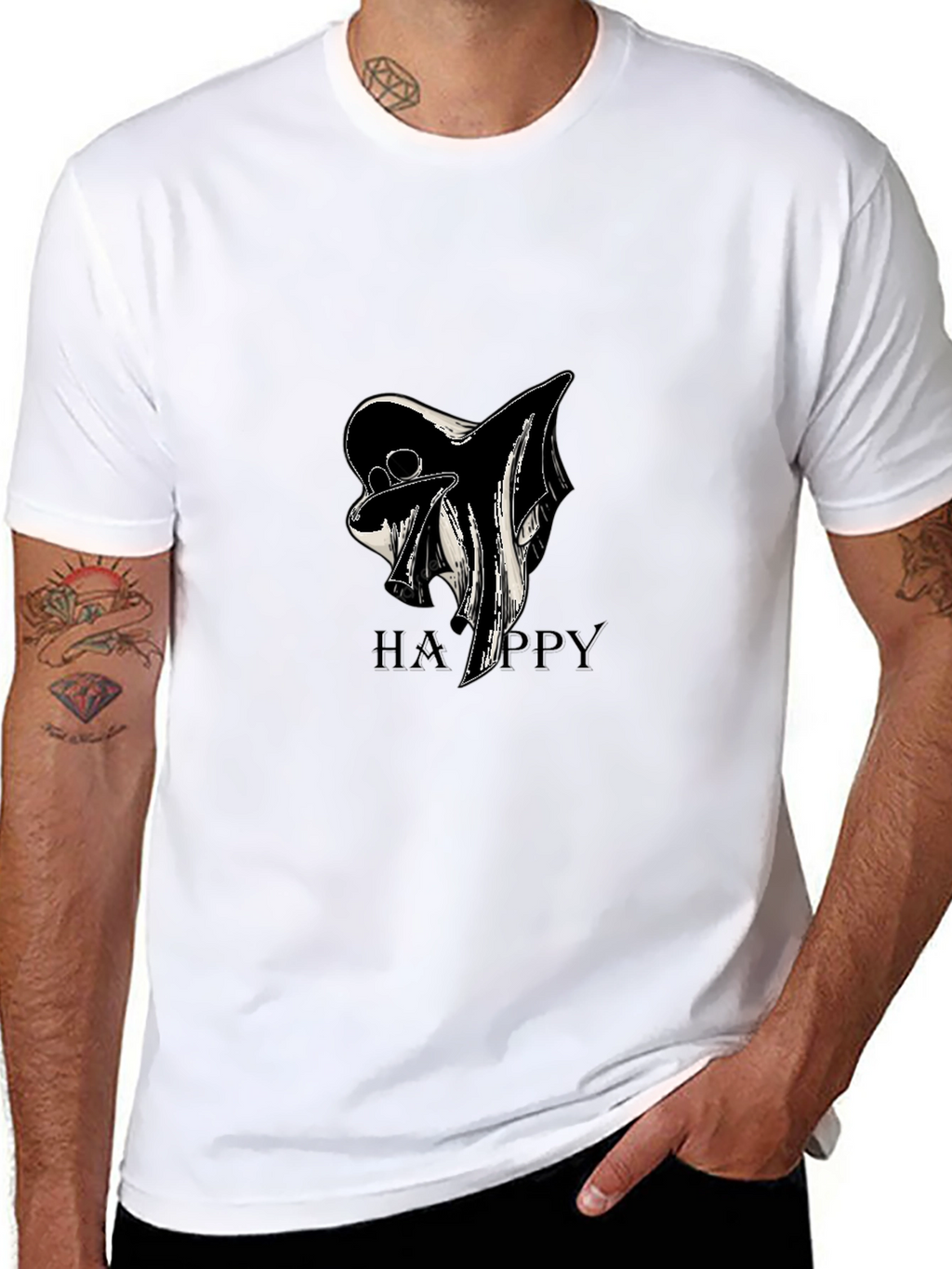 Ghostly Happy Black T-Shirt