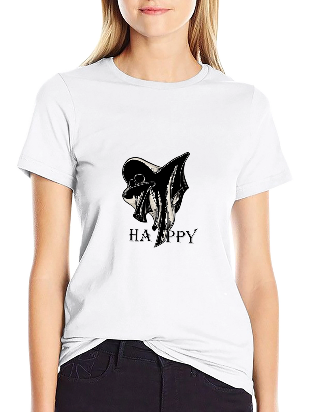 Ghostly Happy Black T-Shirt