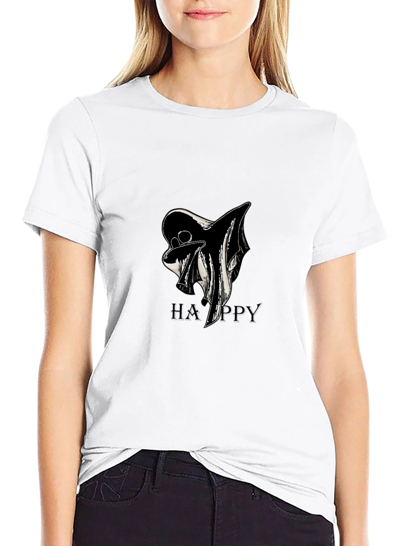 Ghostly Happy Black T-Shirt