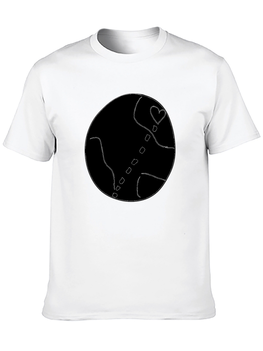 Black T-Shirt with Abstract Heart Globe Design