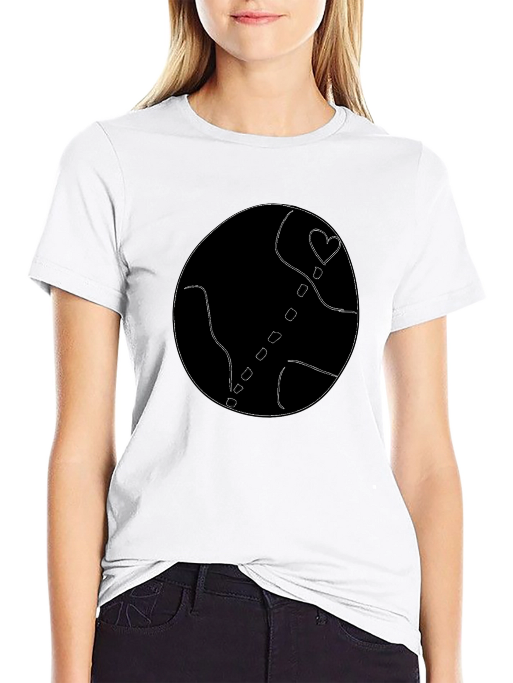 Black T-Shirt with Abstract Heart Globe Design