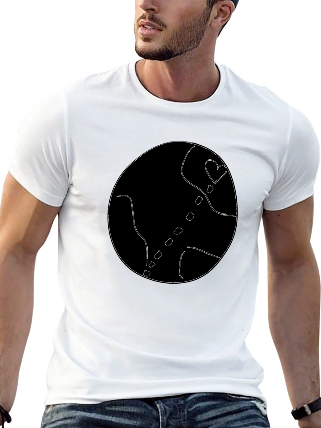 Black T-Shirt with Abstract Heart Globe Design