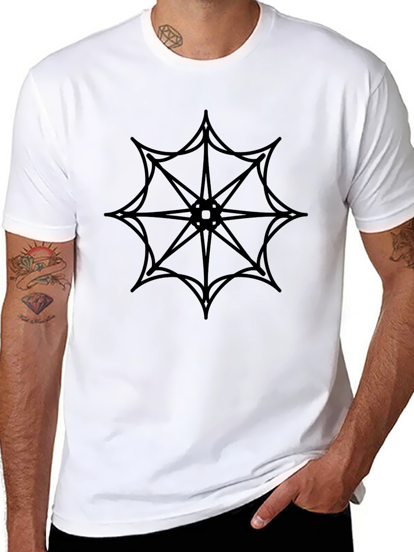 Black T-Shirt with Geometric Web Design