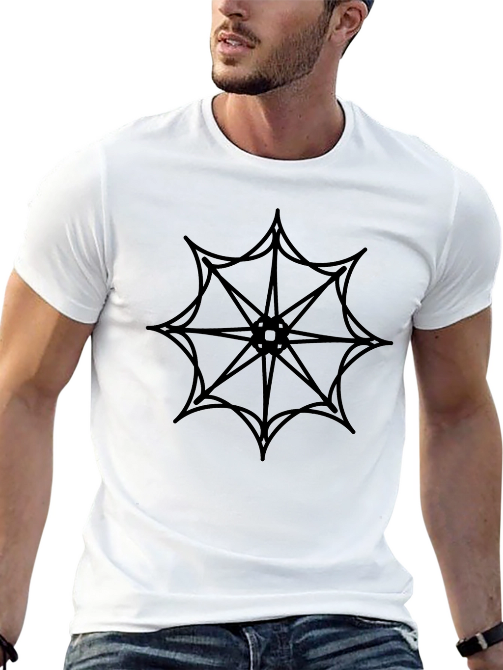 Black T-Shirt with Geometric Web Design