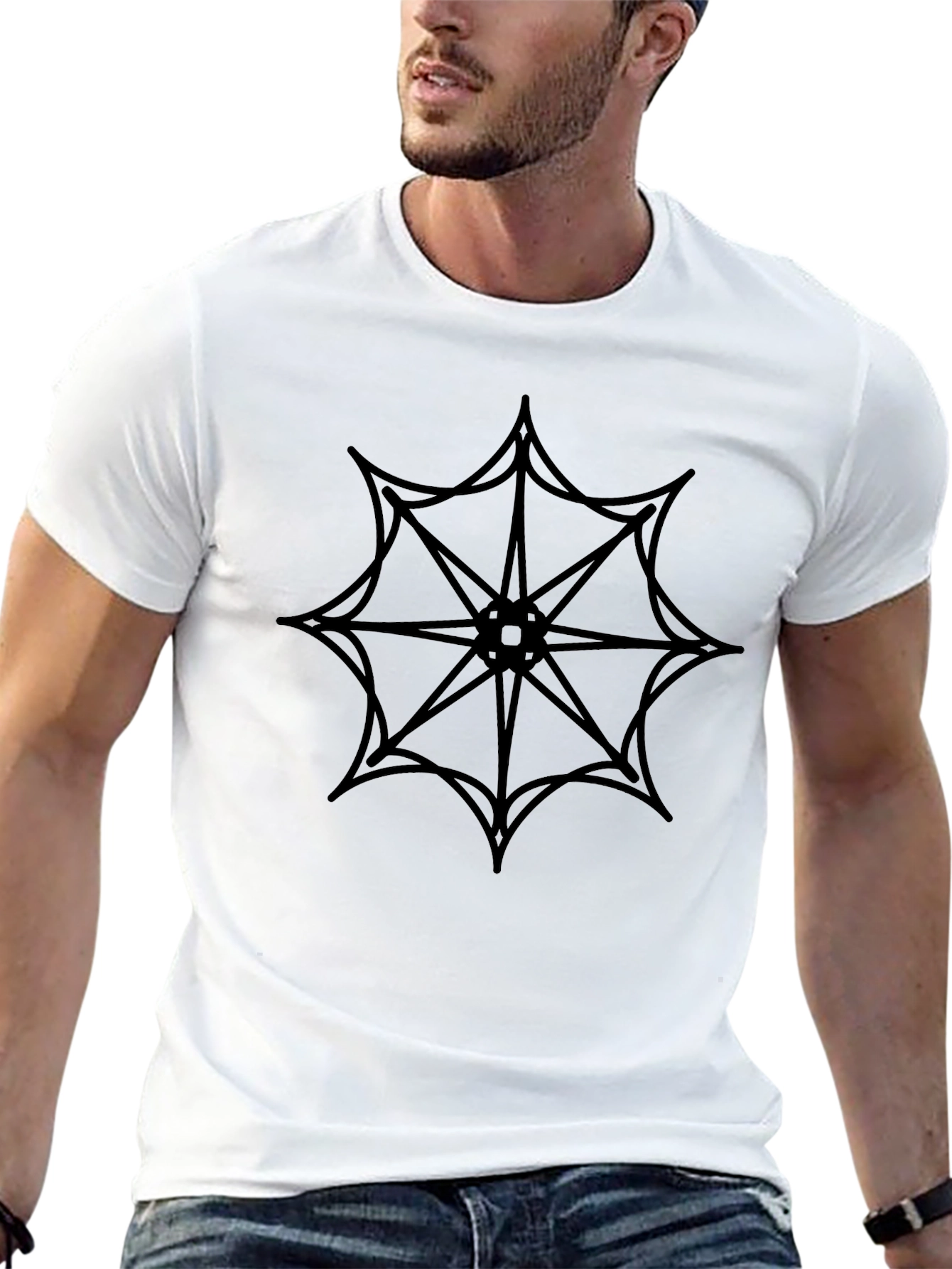 Black T-Shirt with Geometric Web Design