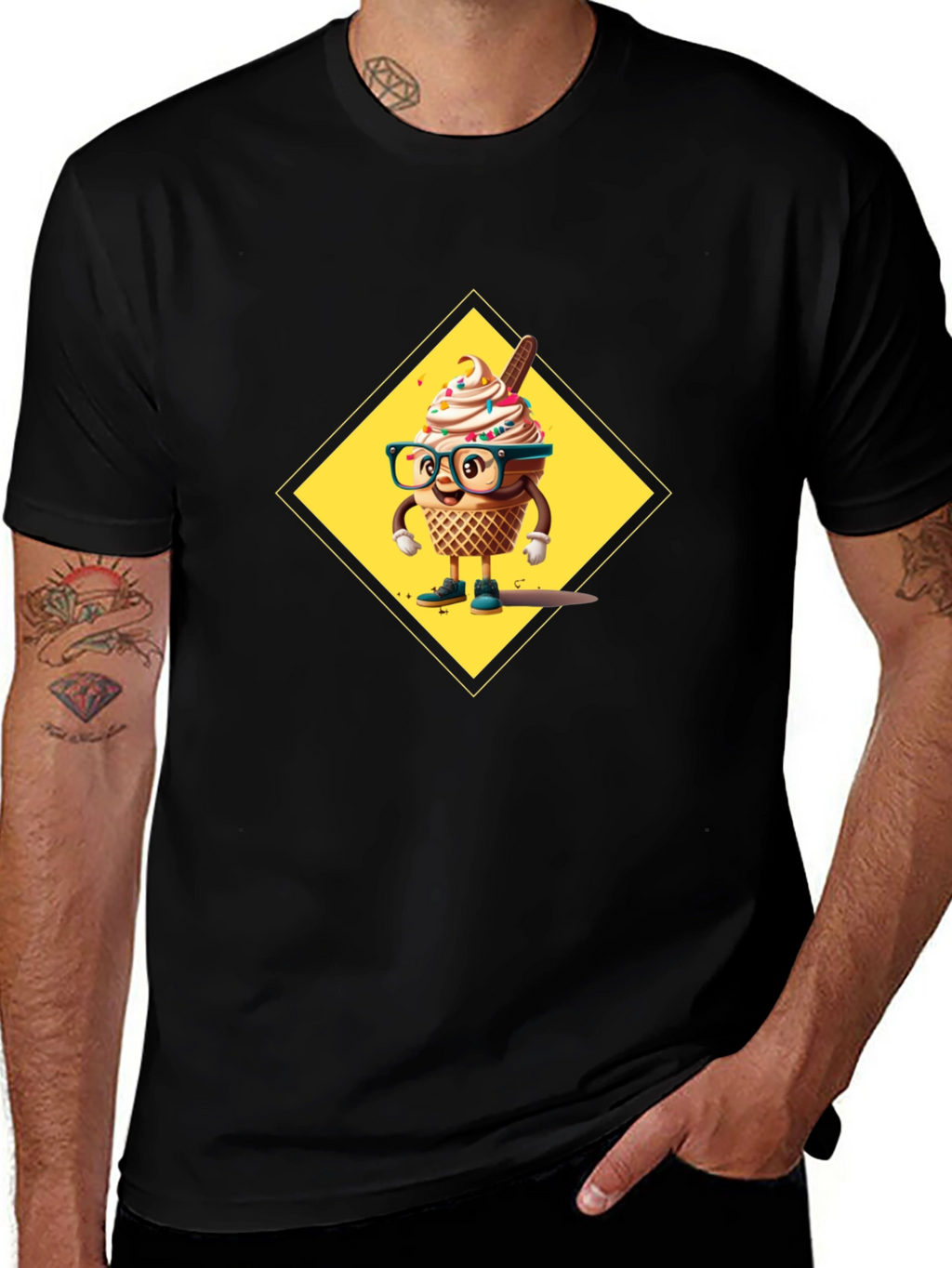 Fun Ice Cream Cone Graphic Tee - Black Cotton