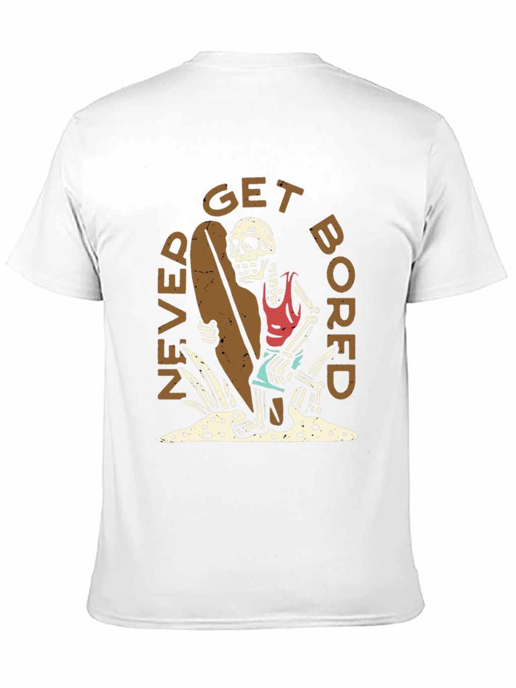 Never Get Bored Skeleton Surfer Graphic Tee