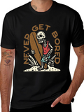 Never Get Bored Skeleton Surfer Graphic Tee