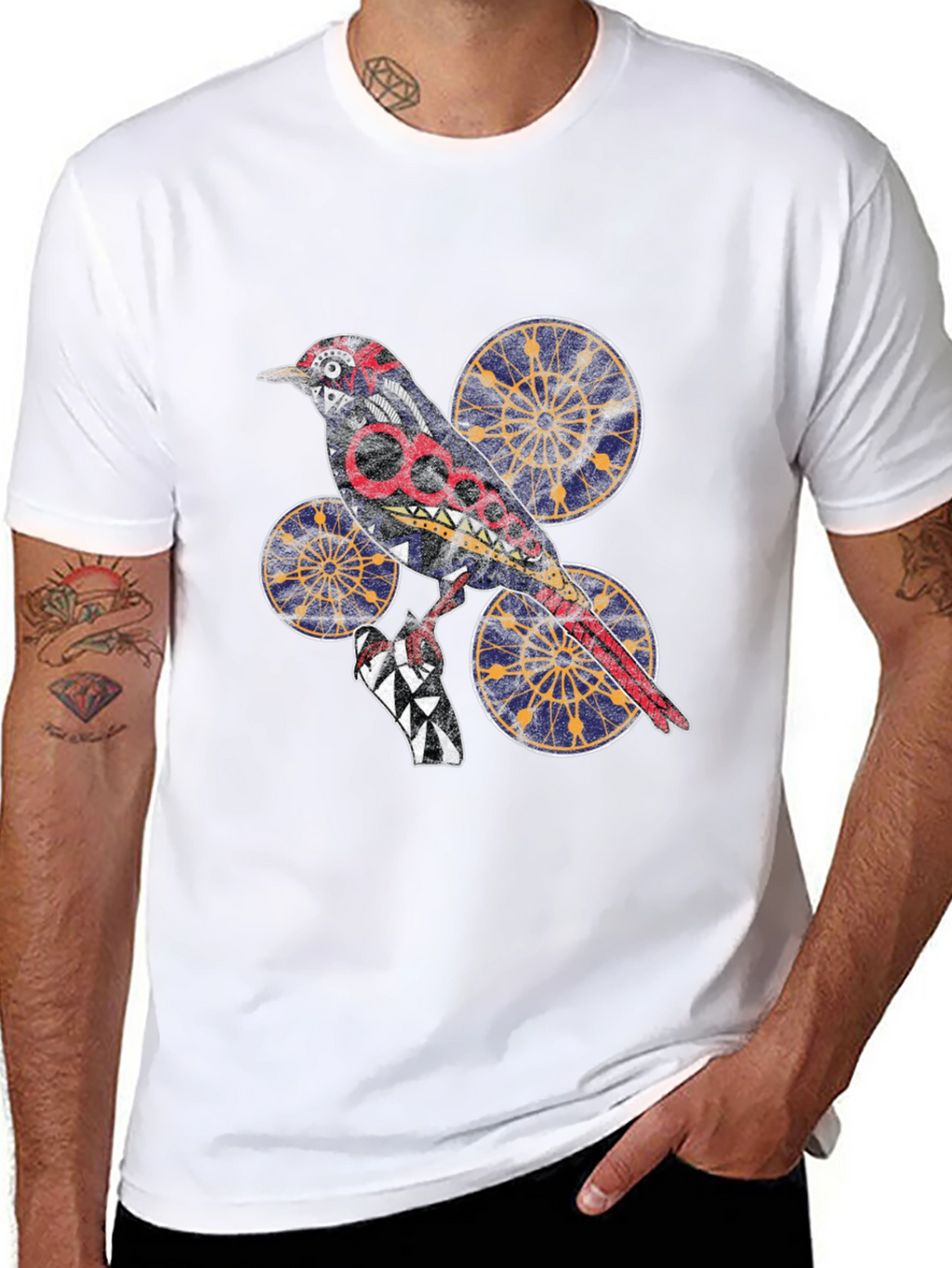 Graphic Bird Print T-Shirt - Unique Artistic Design