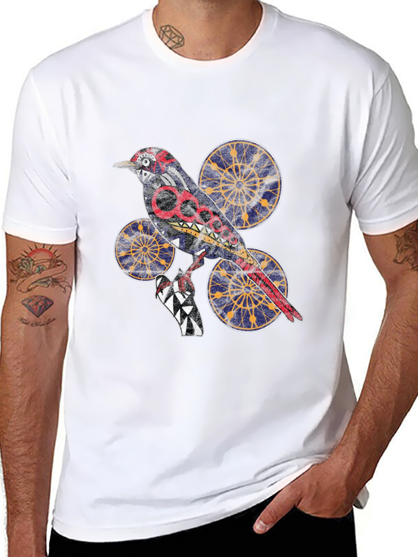 Graphic Bird Print T-Shirt - Unique Artistic Design