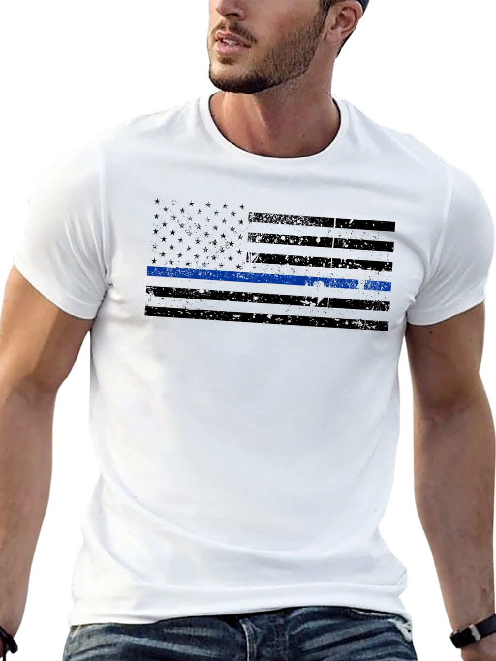 Thin Blue Line American Flag T-Shirt