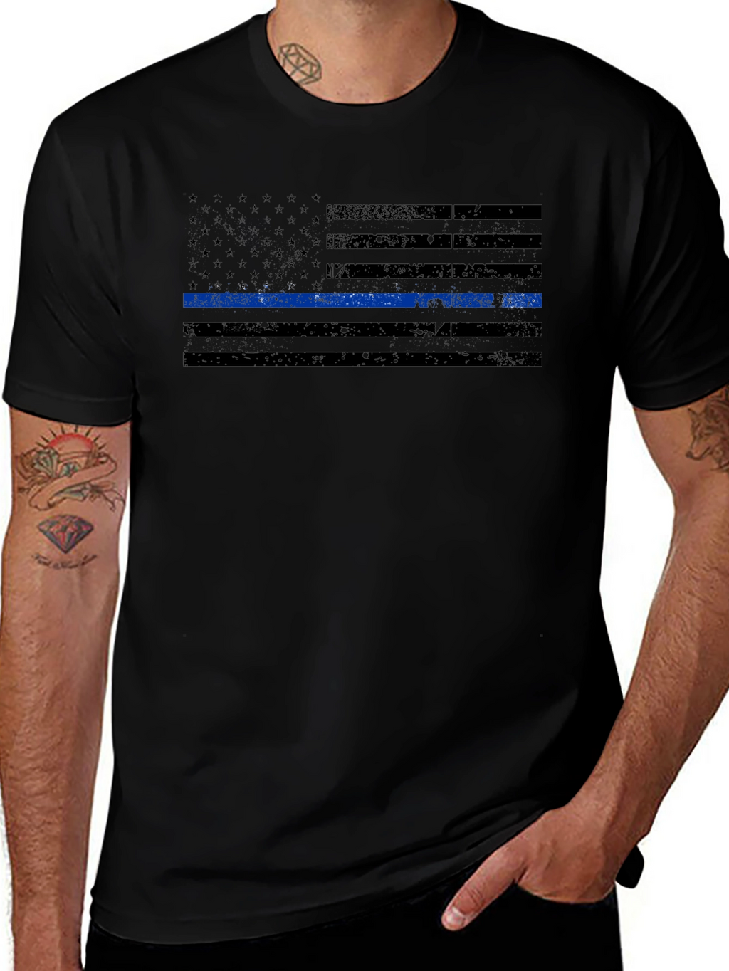 Thin Blue Line American Flag T-Shirt