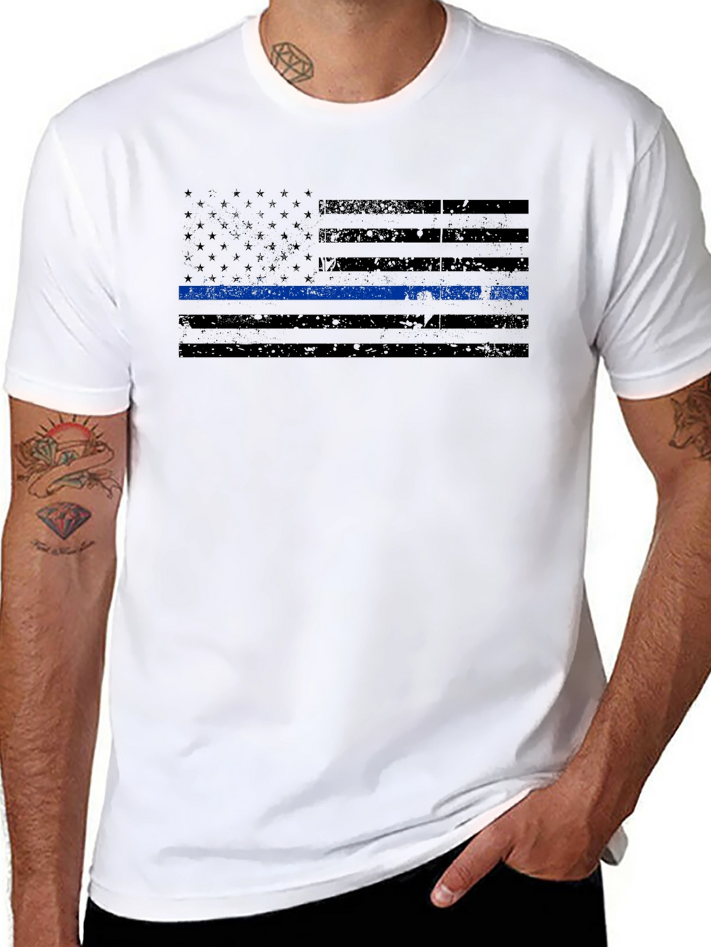 Thin Blue Line American Flag T-Shirt