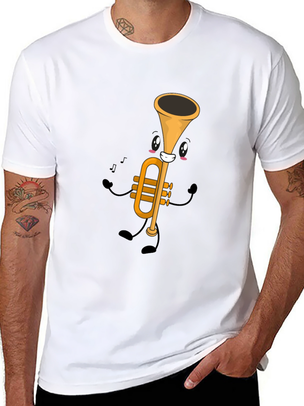 Cartoon Trumpet Graphic Tee - Black