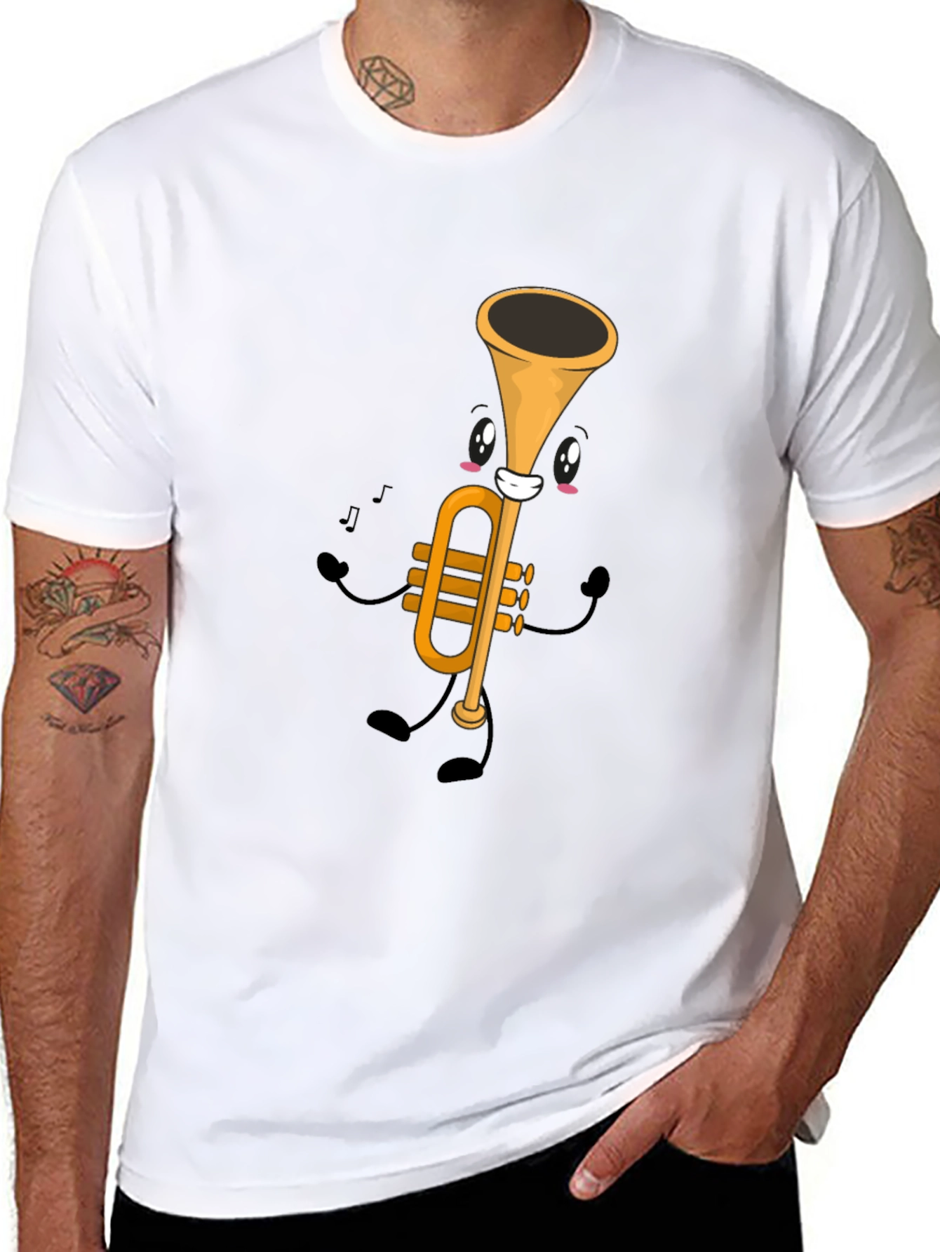 Cartoon Trumpet Graphic Tee - Black