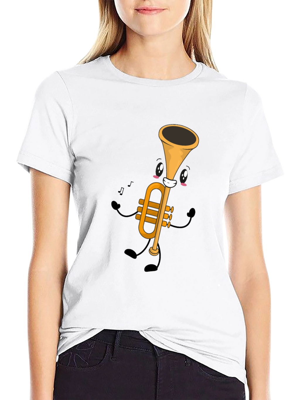 Cartoon Trumpet Graphic Tee - Black