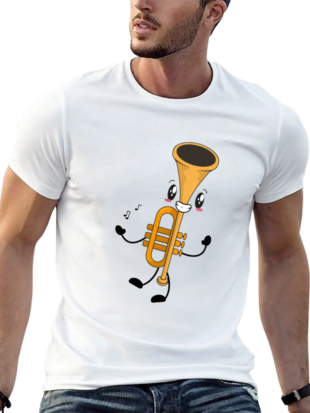 Cartoon Trumpet Graphic Tee - Black