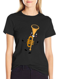 Cartoon Trumpet Graphic Tee - Black