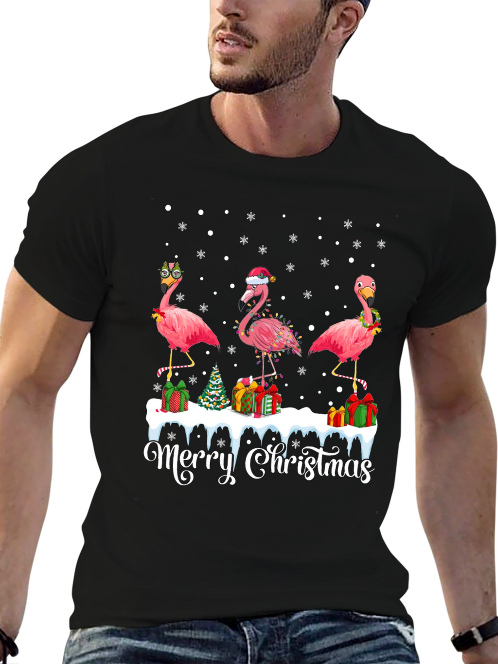 Christmas Flamingo T-Shirt - Tropical Holiday Tee