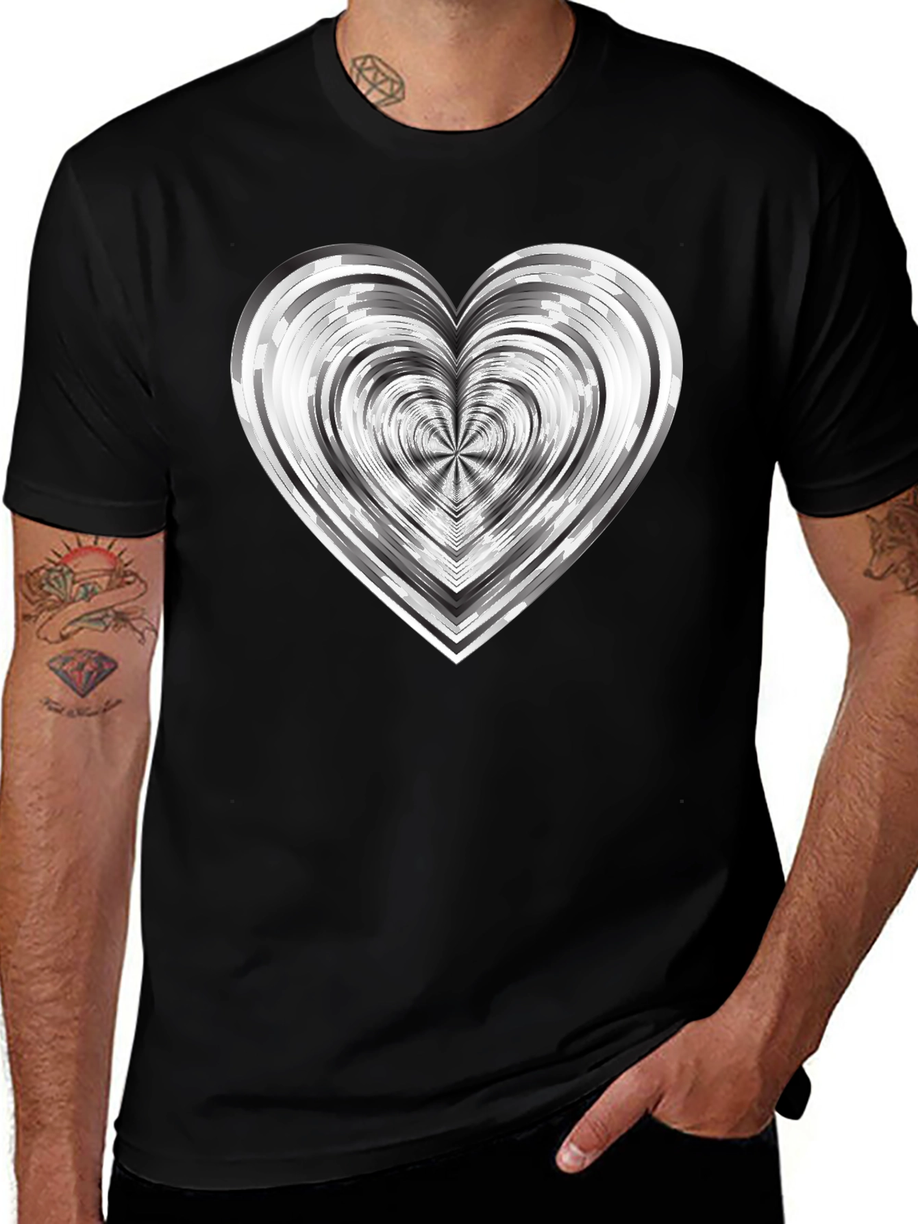 Abstract Heart Graphic Tee - Modern Black T-Shirt
