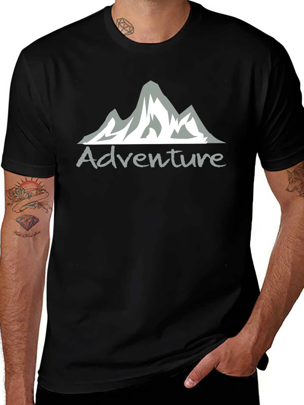 Adventure Mountain Graphic Tee - Black Cotton Blend
