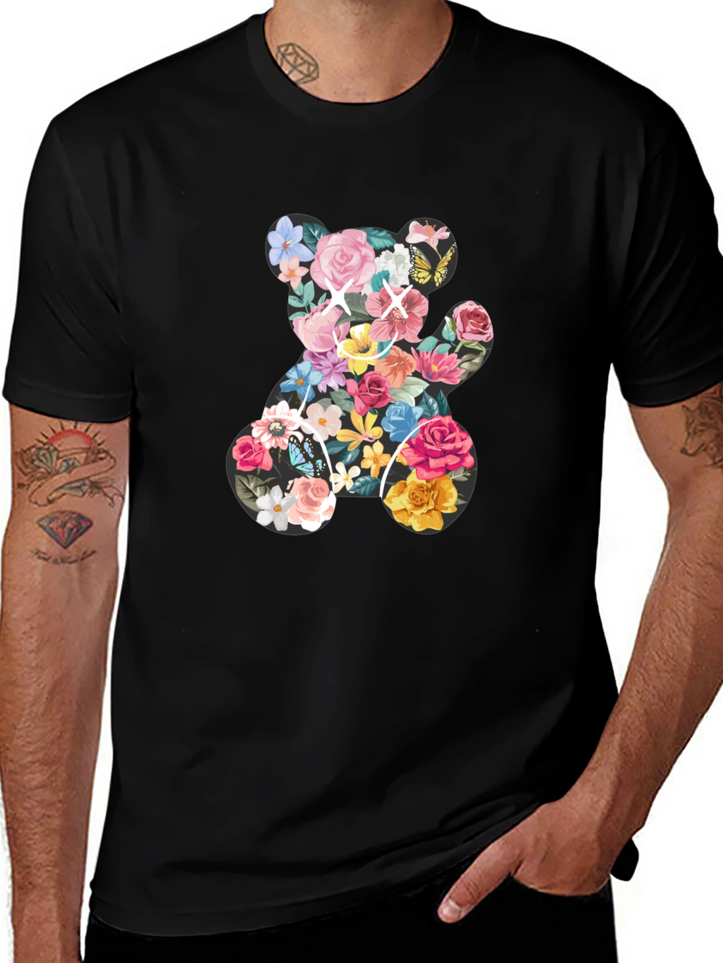 Floral Teddy Bear Graphic T-Shirt