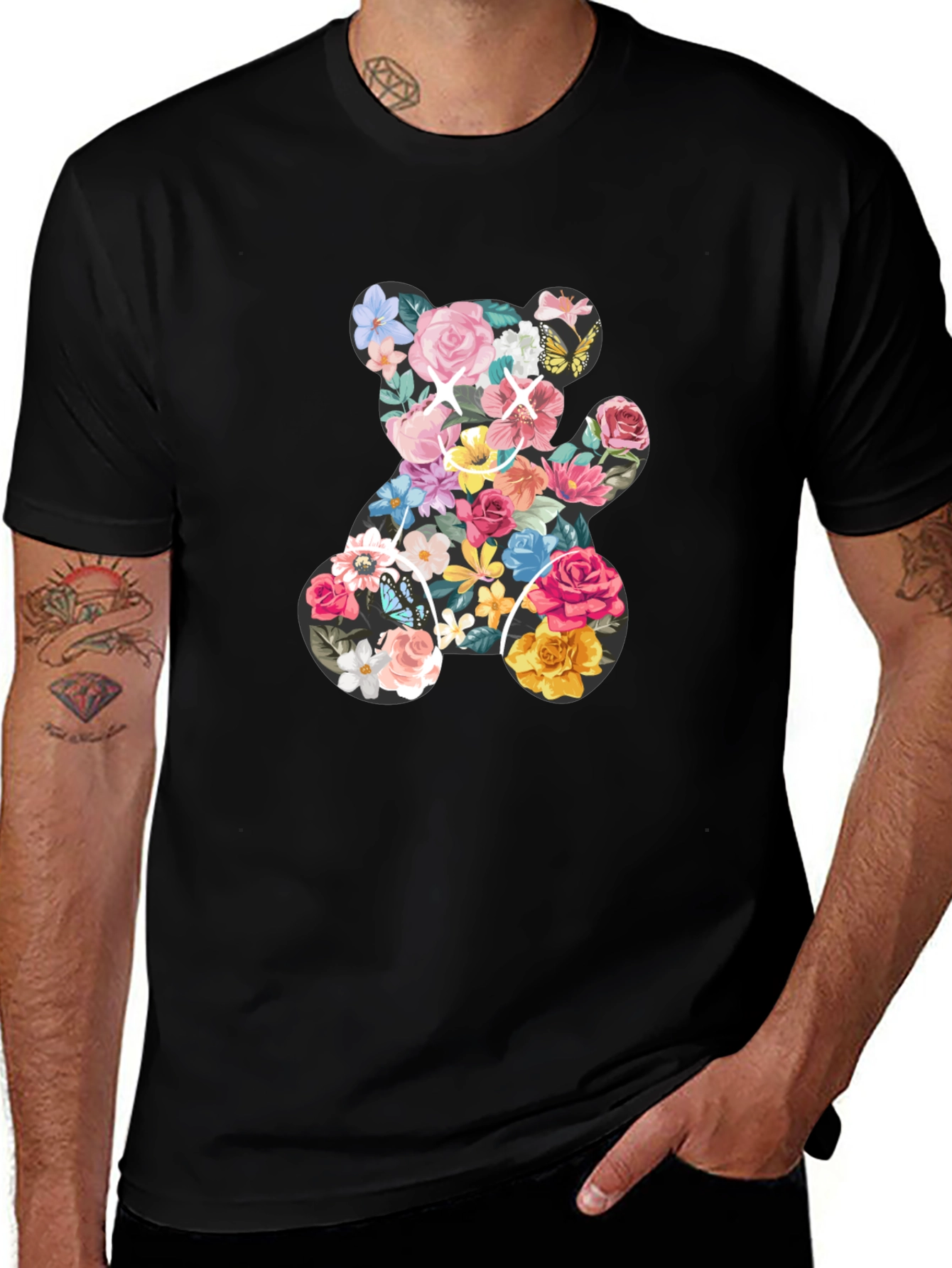 Floral Teddy Bear Graphic T-Shirt