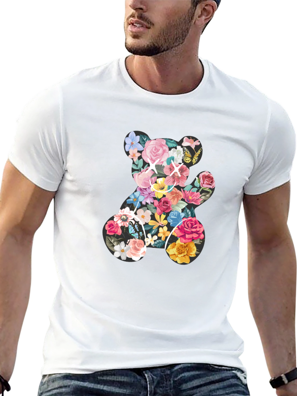 Floral Teddy Bear Graphic T-Shirt