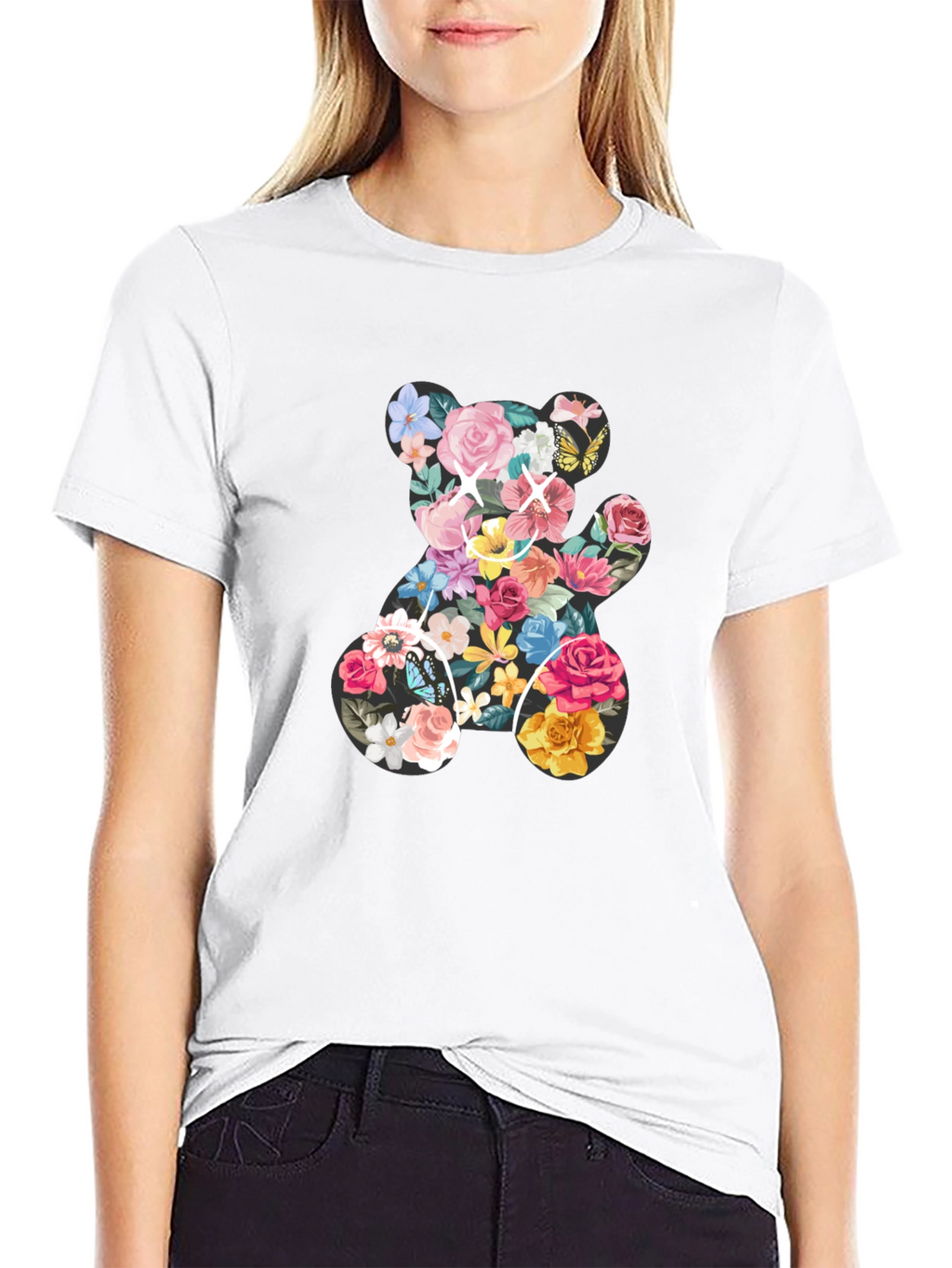 Floral Teddy Bear Graphic T-Shirt