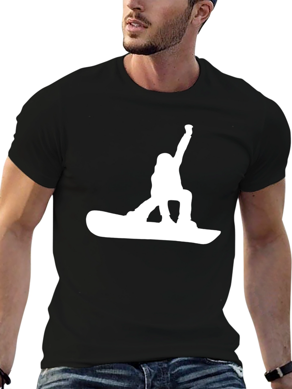 Snowboarder Graphic Tee - Black Cotton T-Shirt