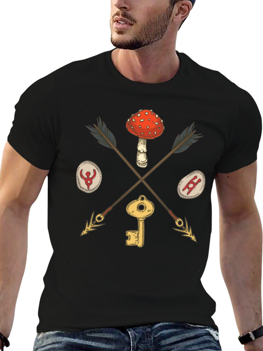 Amanita Muscaria Arrow Black T-Shirt