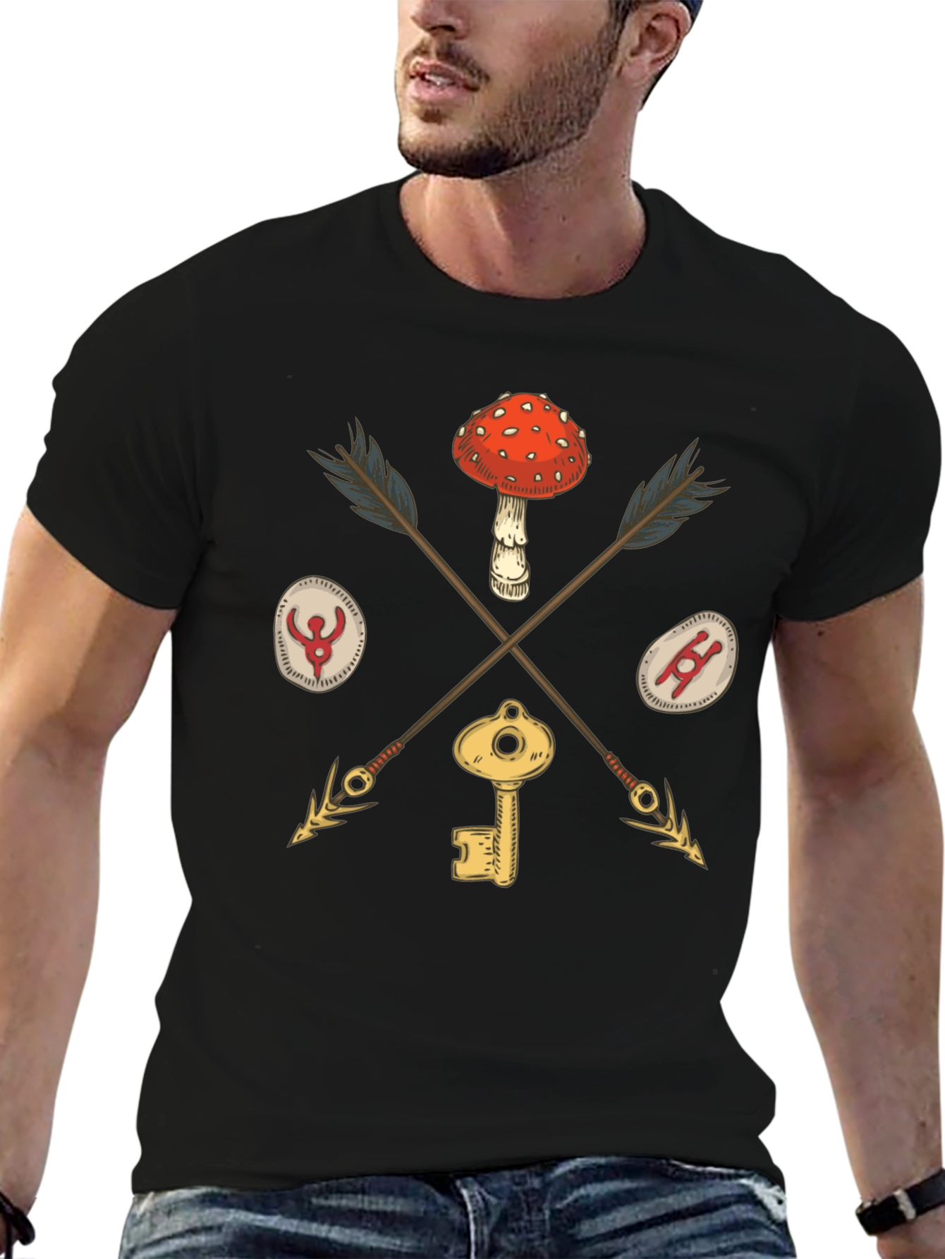 Amanita Muscaria Arrow Black T-Shirt