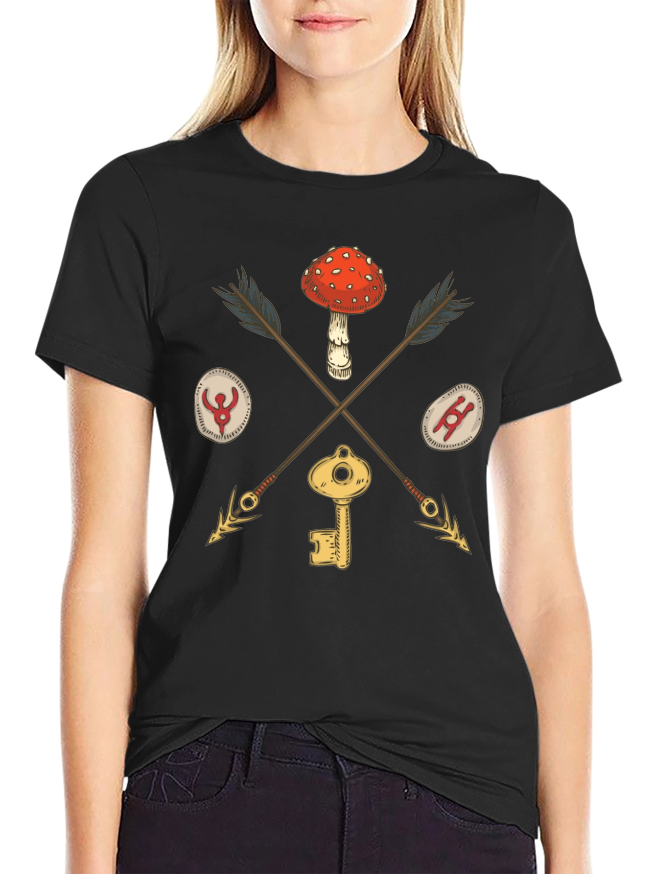Amanita Muscaria Arrow Black T-Shirt