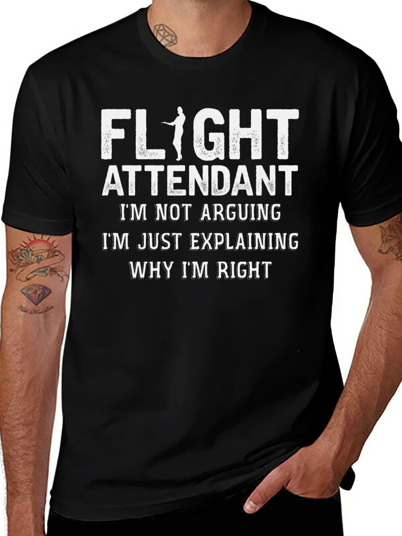 Flight Attendant Explaining Right T-Shirt