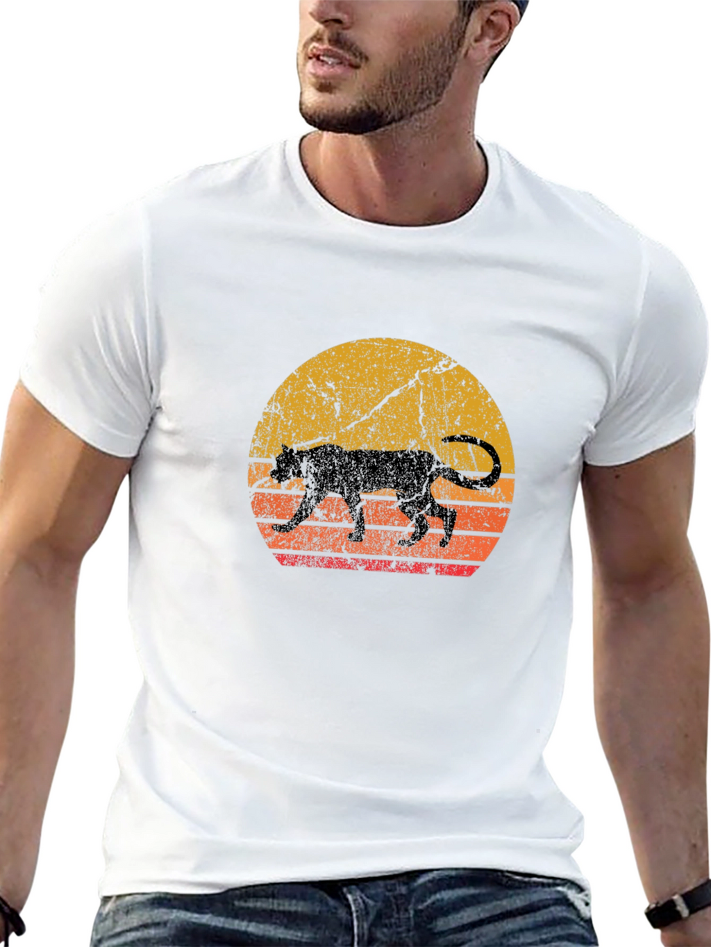 Retro Panther Sunset Graphic Tee