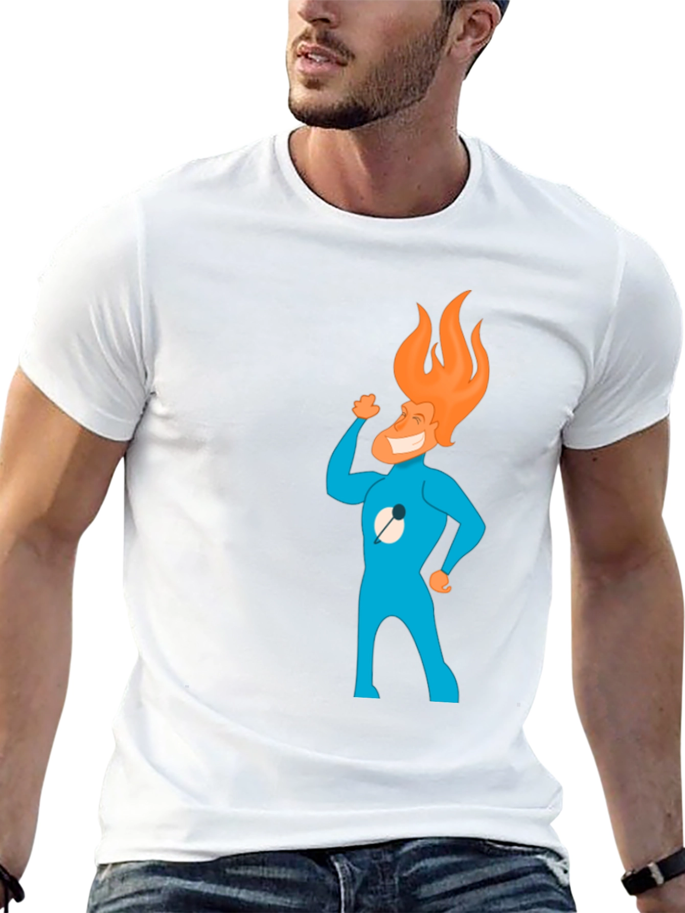 Flame Head Cartoon Graphic Black T-Shirt