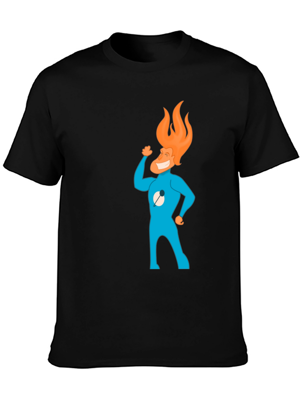 Flame Head Cartoon Graphic Black T-Shirt