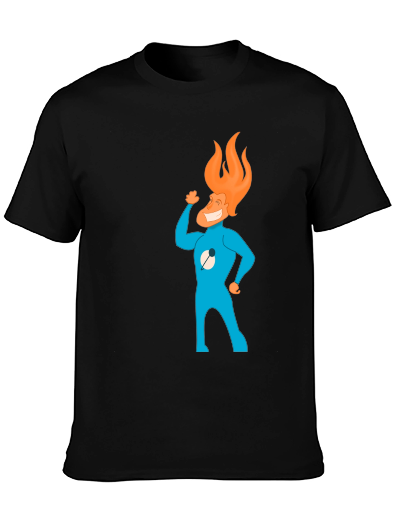 Flame Head Cartoon Graphic Black T-Shirt