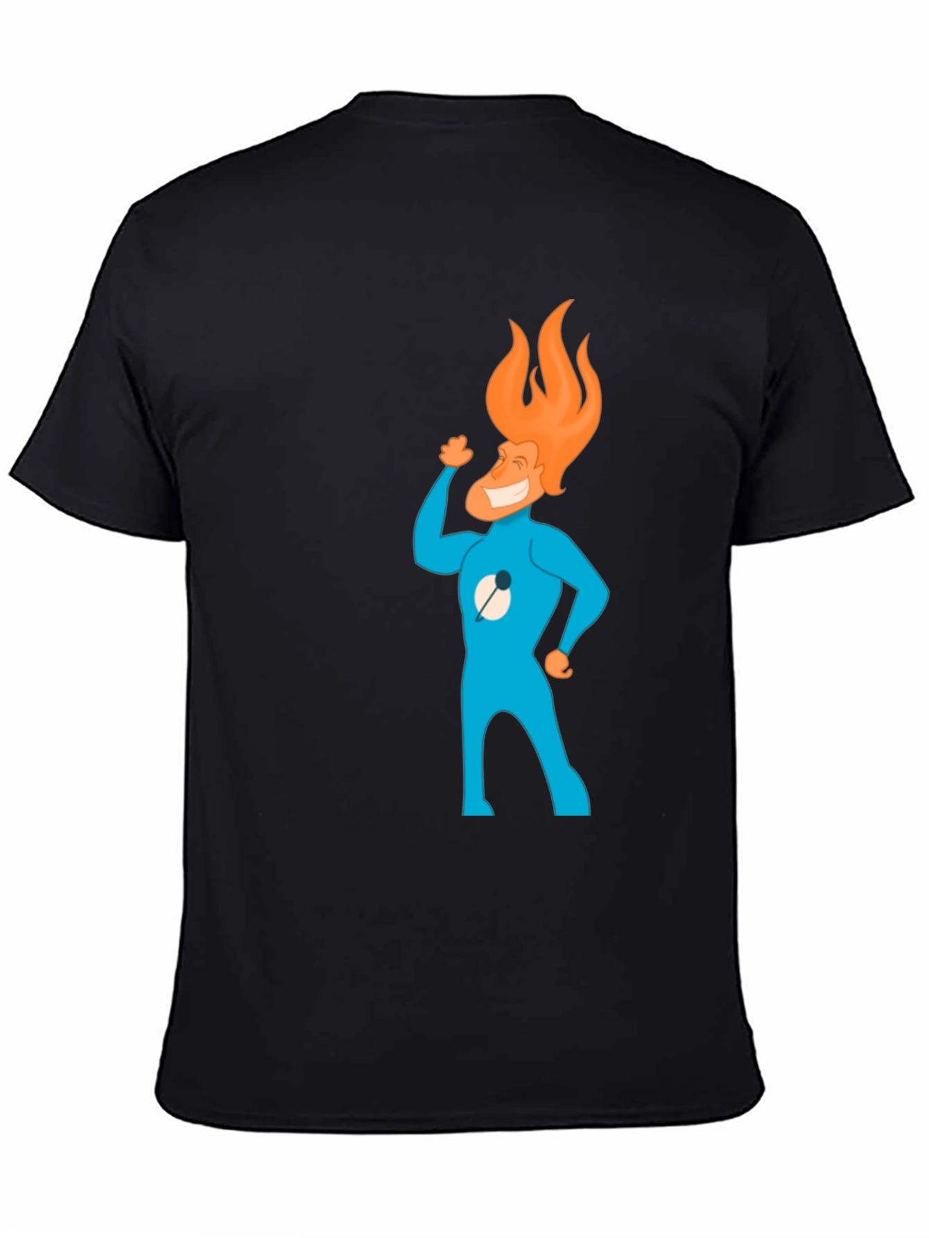 Flame Head Cartoon Graphic Black T-Shirt